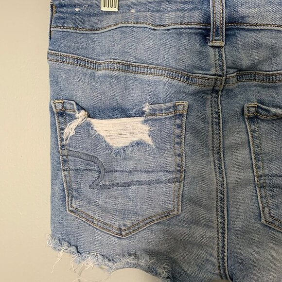 American Eagle hi-rise shortie distressed cutoff cotton stretch denim jean short - Picture 5 of 11